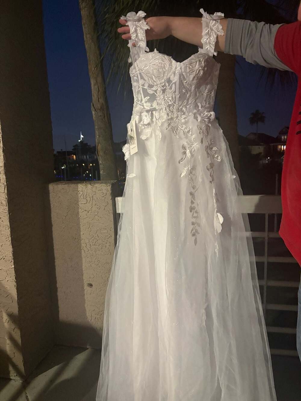 A-Line Lace Bodice Tulle Wedding Dress - Picture 5 of 12